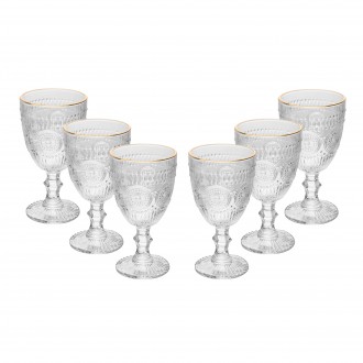 CONJUNTO 6 TACAS P/AGUA C/FIO OURO MANDALA 320ML  - LYOR