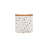 Potiche de Cerâmica Branco com Tampa em Bambu 10x10x10cm