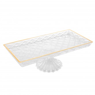 Travessa Cristal Deli Diamond Fio Ouro Com Pé 39cm - Lyor