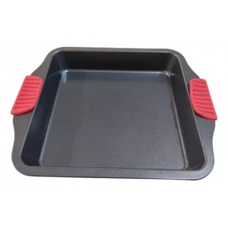 Assadeira Quadrada Antiaderente Alça Silicone 28x25x4cm