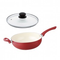 FRIGIDEIRA WOK 28CM CERAMICA VERMELHA COM TAMPA 5 ESTRELAS  