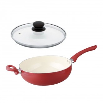 FRIGIDEIRA WOK 28CM CERAMICA VERMELHA COM TAMPA 5 ESTRELAS  