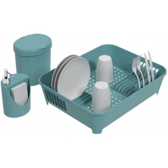 Kit Escorredor + Lixeira + Dispenser, Azul Baltic - Coza