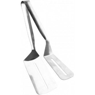 Pinça Espátula Pegadora Dupla para Alimentos em Inox 26cm